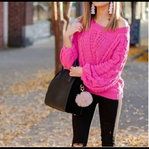 Express Hot Pink Balloon Sleeve Sweater